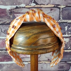 Gingham Knotted Headband w/Crystal Accents